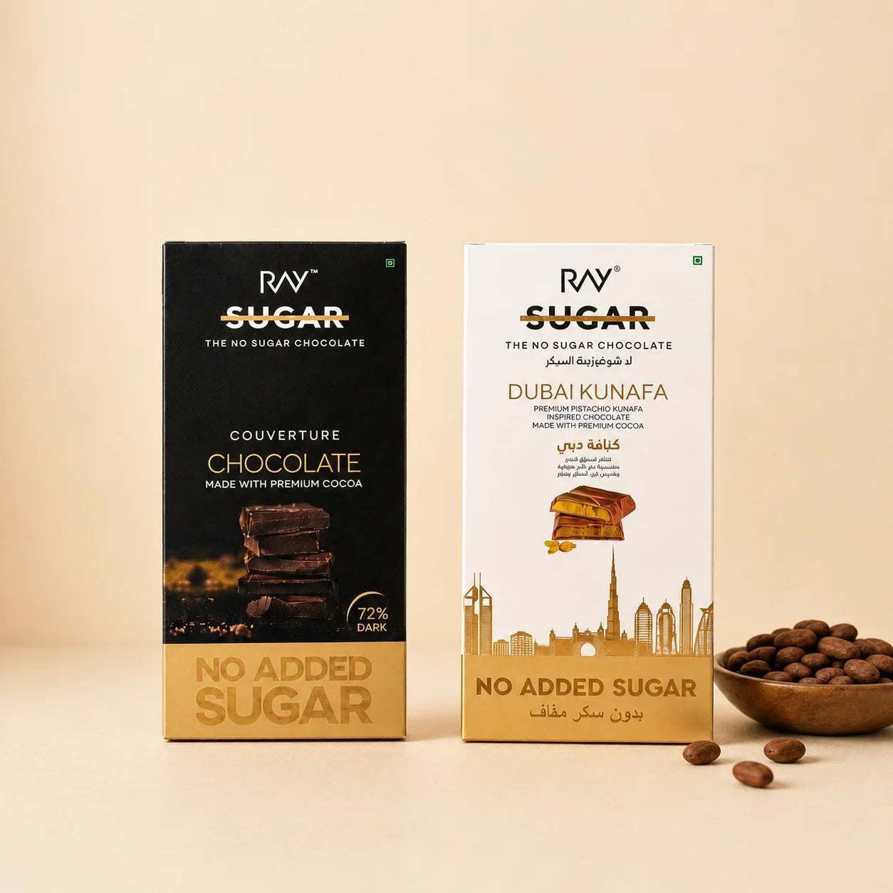 Shop dark, milk and white chocolates with no added sugar. Rich cocoa taste, smooth texture and clean ingredients. Perfect for daily cravings. Buy online at Ray Health.