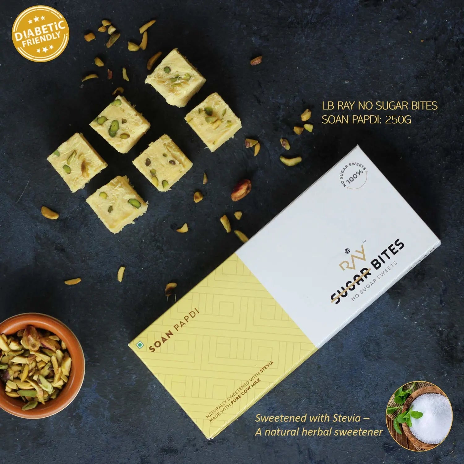 Elaichi  Soan Papdi - 100% sweetened with Natural Stevia - 200gm