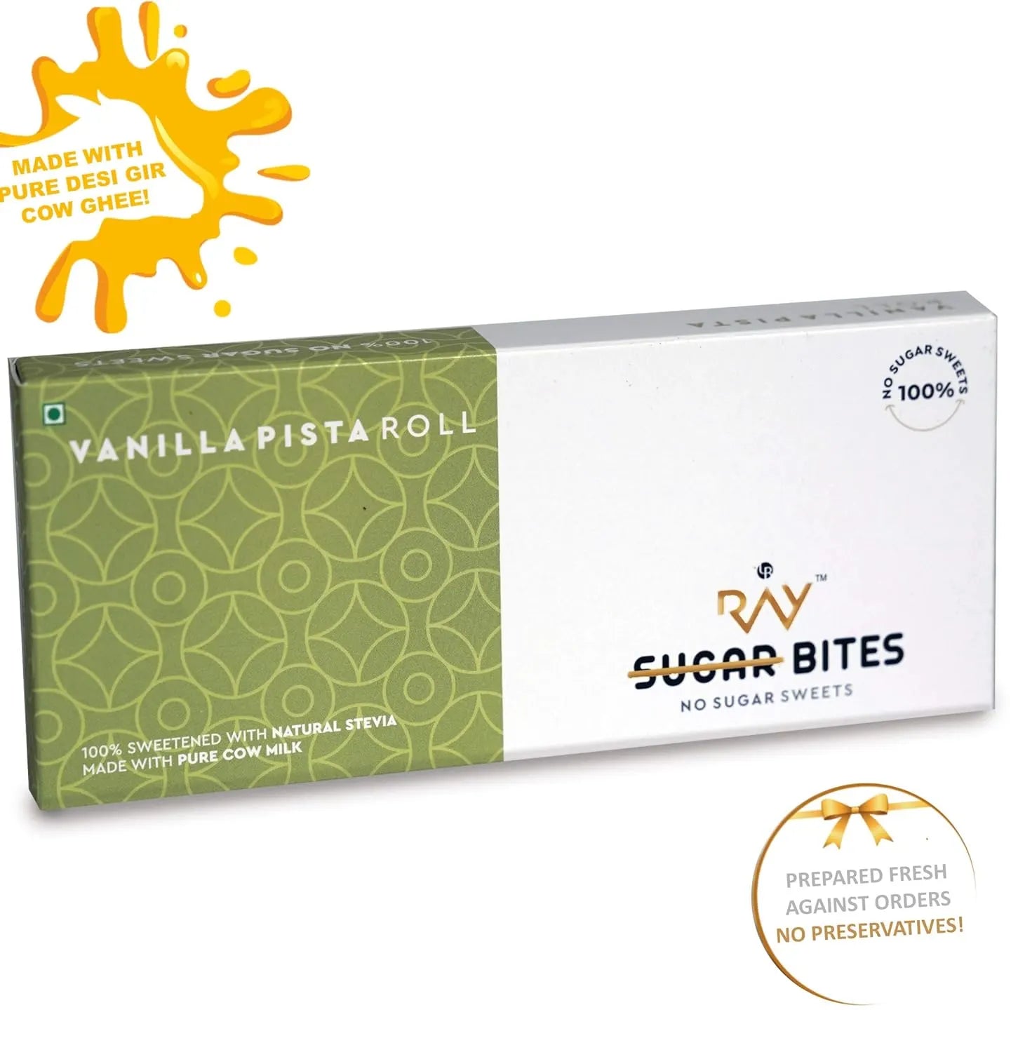 Vanilla Pista Barfi - Made with 100% Natural Stevia & Cow Milk - 200gm