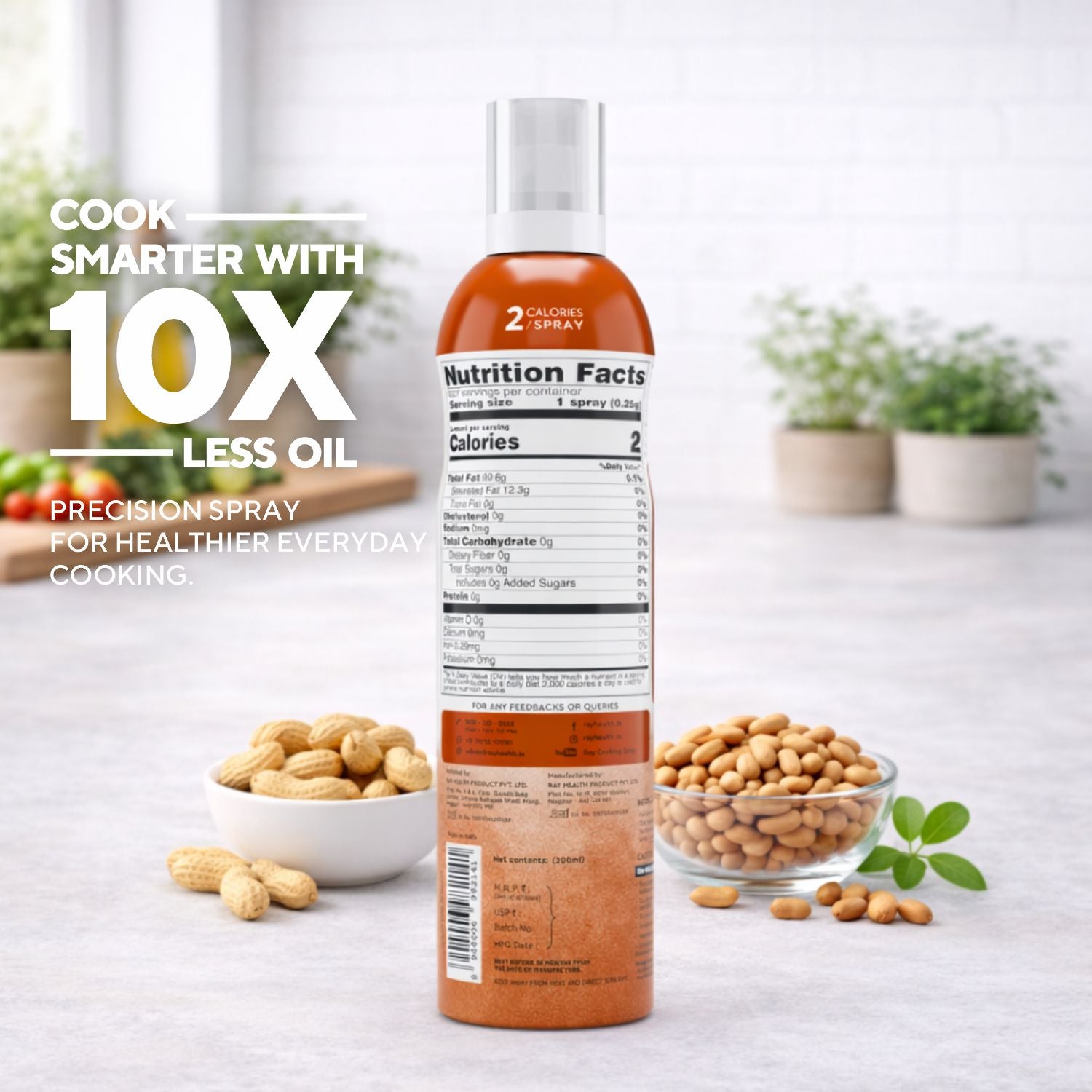 Cold Pressed Groundnut Oil Cooking Spray (200ml ) - Low Calorie, Cholesterol Free, No Additives