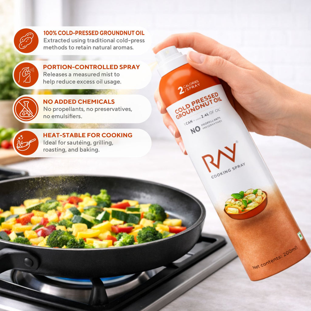Cold Pressed Groundnut Oil Cooking Spray (200ml ) - Low Calorie, Cholesterol Free, No Additives