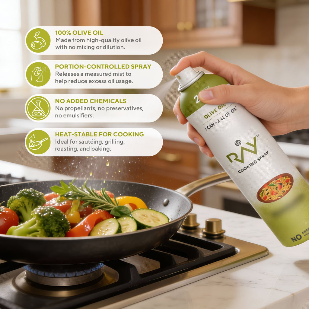 Olive Oil Cooking Spray (200ml) - 100% Pure and Natural - Low Calorie, Cholesterol Free, No Additives