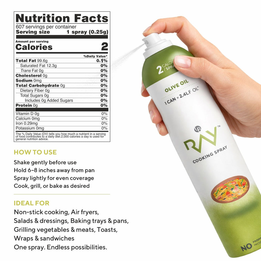 Olive Oil Cooking Spray (200ml) - 100% Pure and Natural - Low Calorie, Cholesterol Free, No Additives