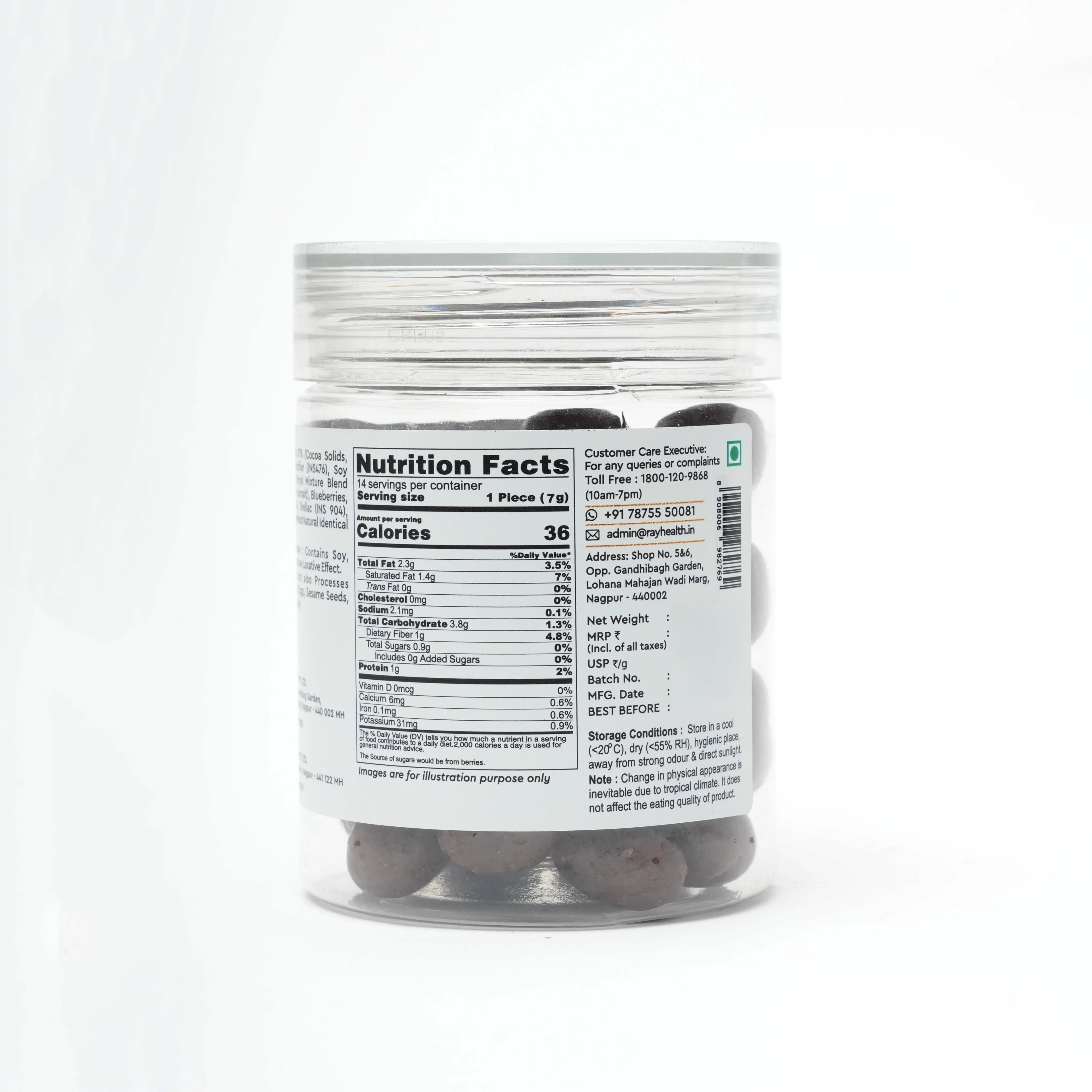 Blueberry Dark Chocolate Dragees - 100% No Sugar - 110gm