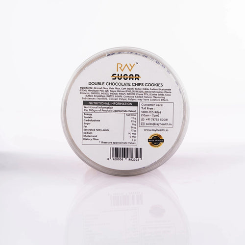 Ray No Sugar Double Chocolate Chips Cookies - Made with 100% No Maida & No Sugar - 140gm