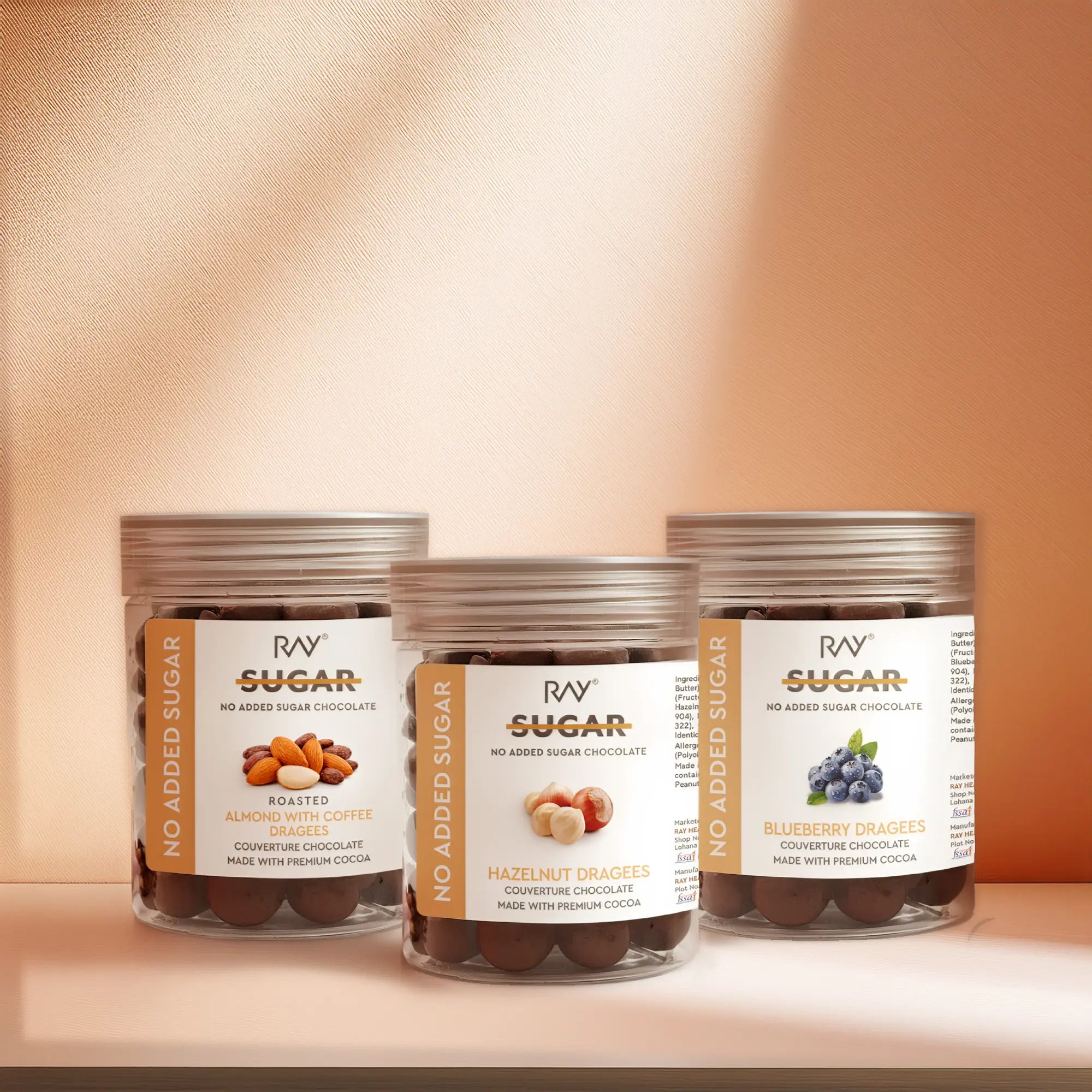 Combo of Coffee, Hazelnut & Blueberry Dark Chocolate Dragees - 100% No Sugar
