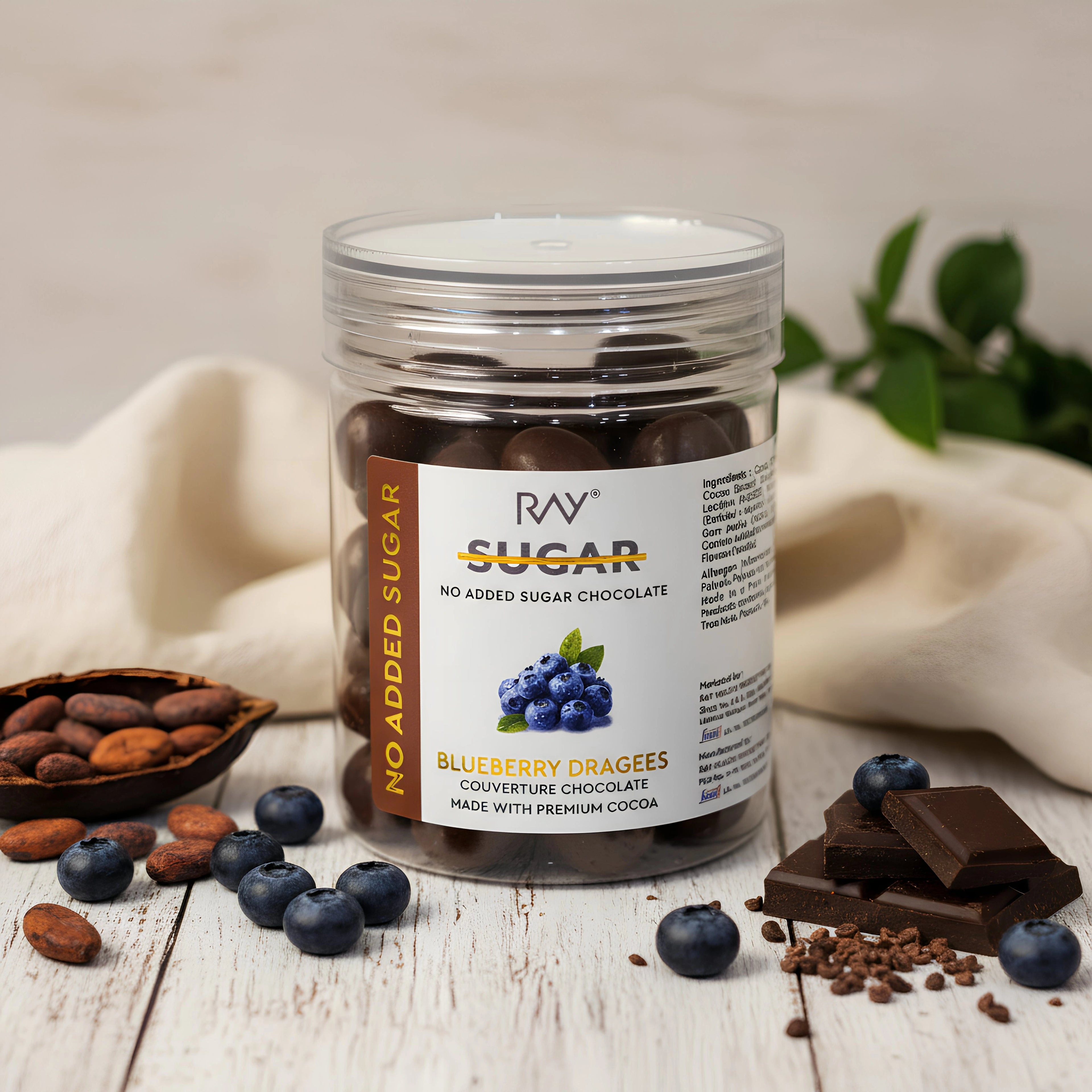 Blueberry Dark Chocolate Dragees - 100% No Sugar - 110gm