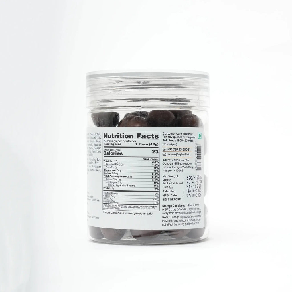 Ray No Sugar Hazelnut Dark Chocolate Dragees  - 100% No Sugar - 110gm