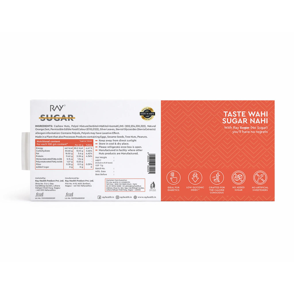 Orange Kaju Katli (200g) - No Added Sugar, No Artificial Additives, Guilt-Free Indulgence