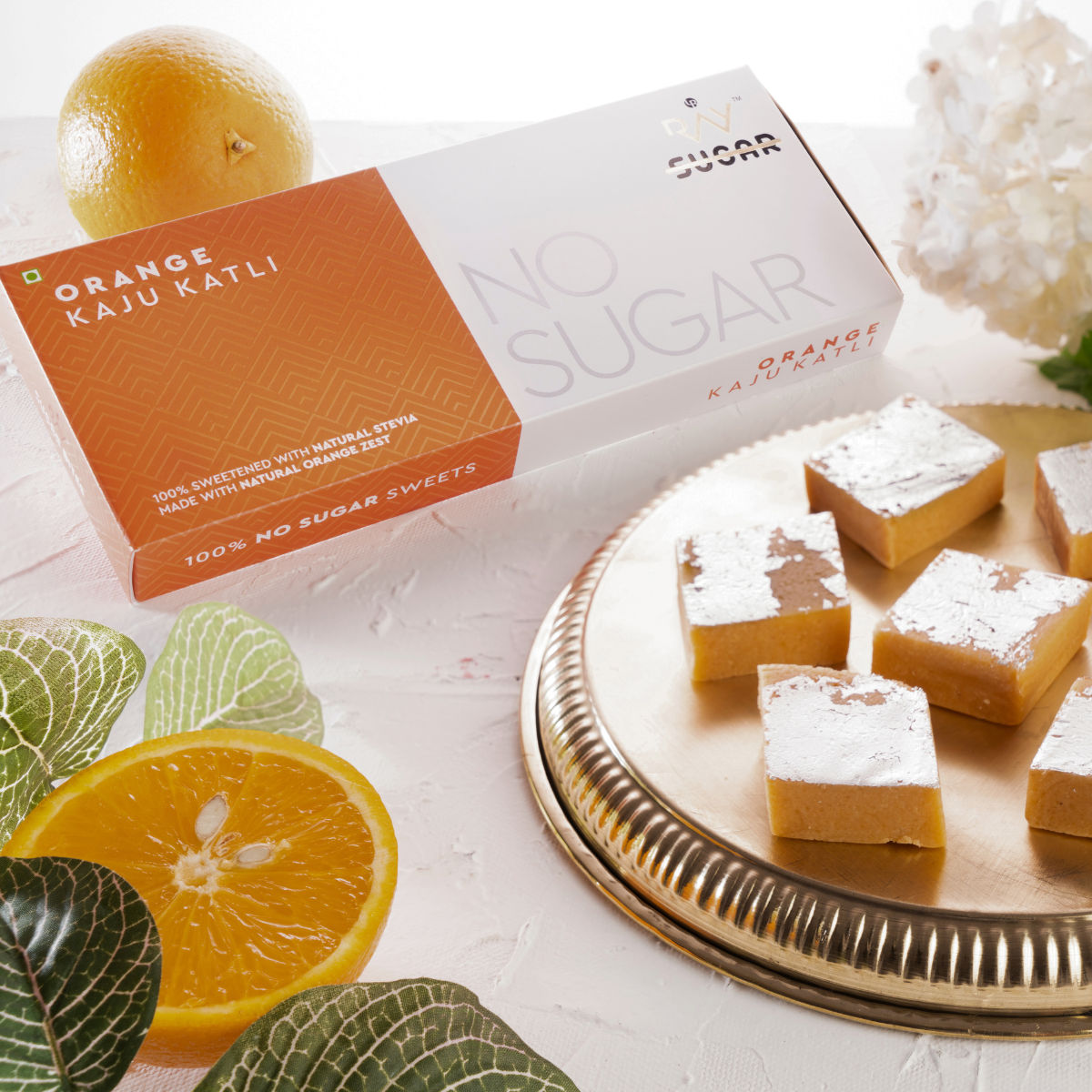 Orange Kaju Katli - Made with 100% Natural Stevia & Orange zest - 200gm