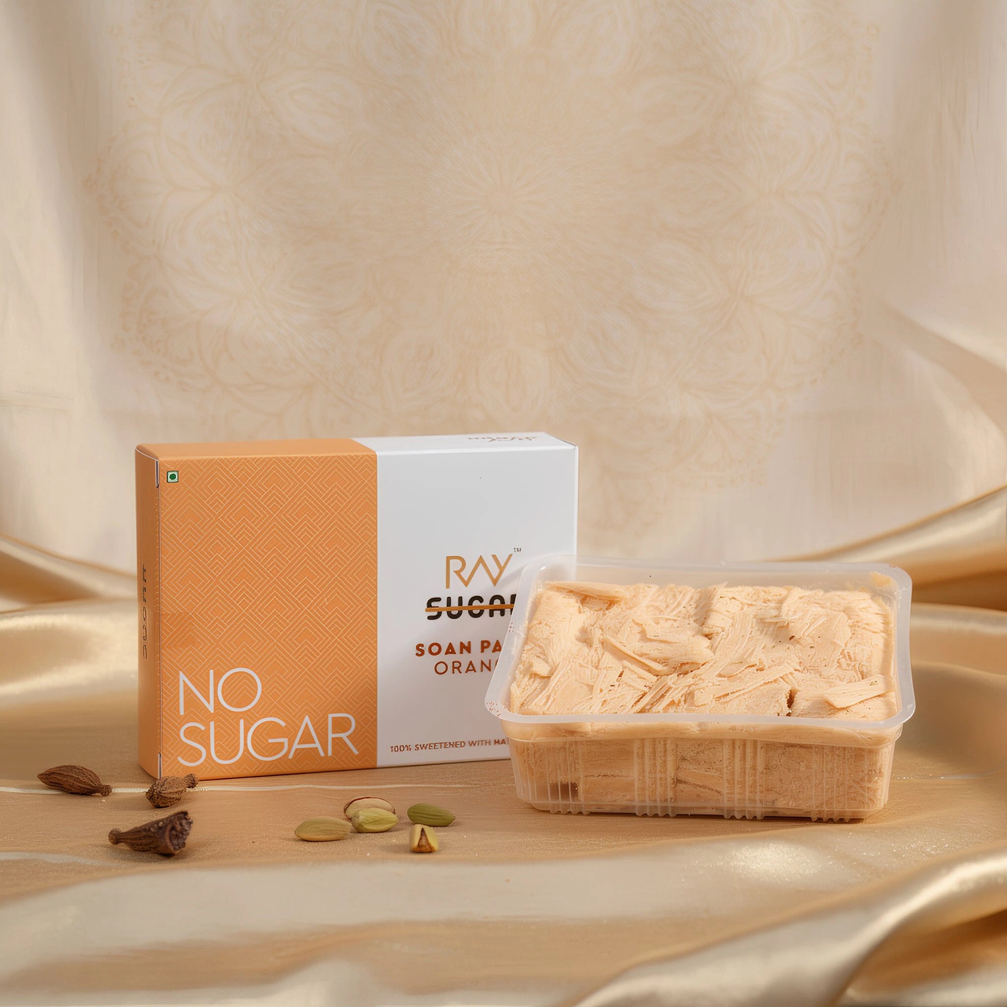 Orange Soan Papdi (200g) - No Added Sugar, No Artificial Additives, Guilt-Free Indulgence