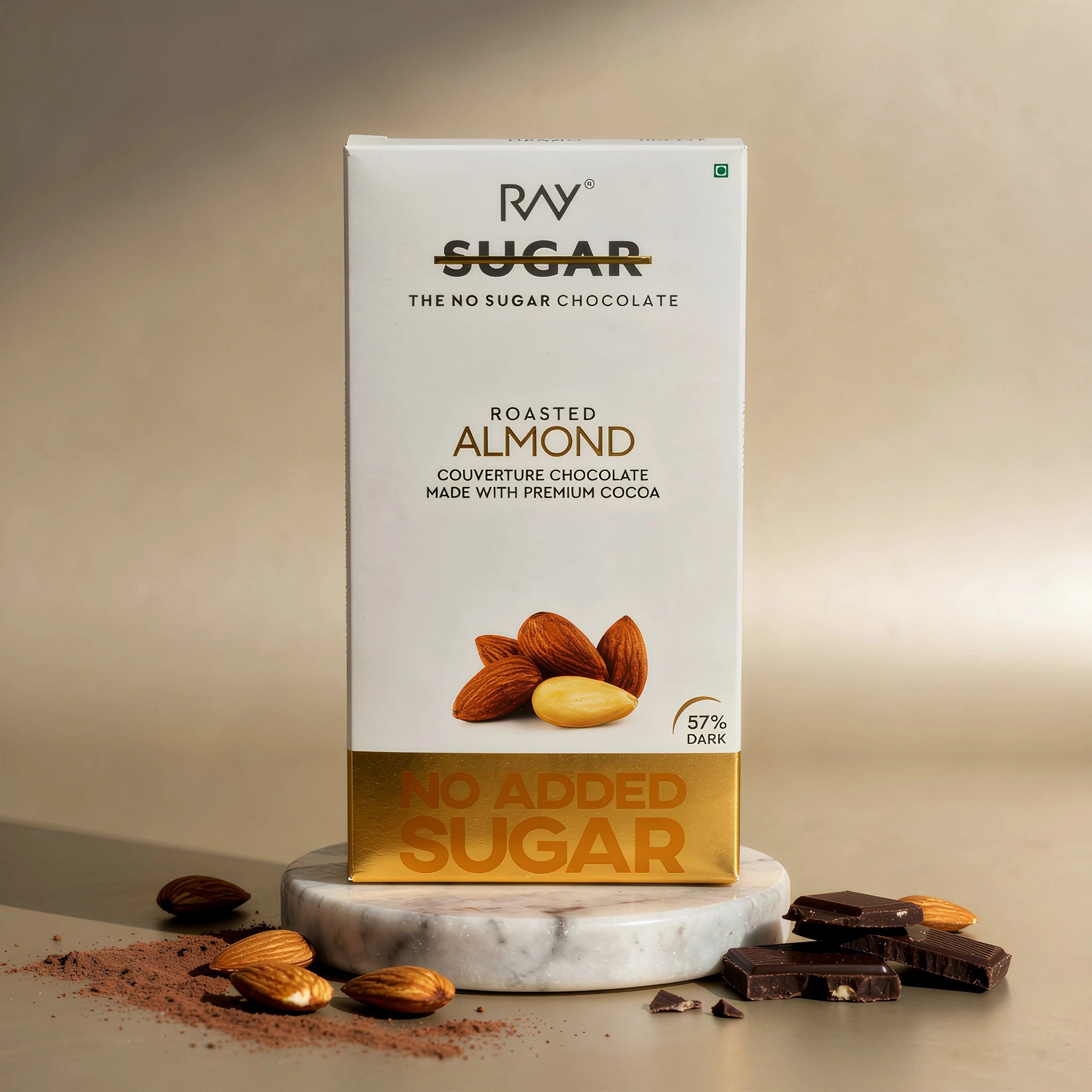 Ray No Sugar Roasted Almond Couverture - 100% Vegan and No Artificial Additives - 90gm