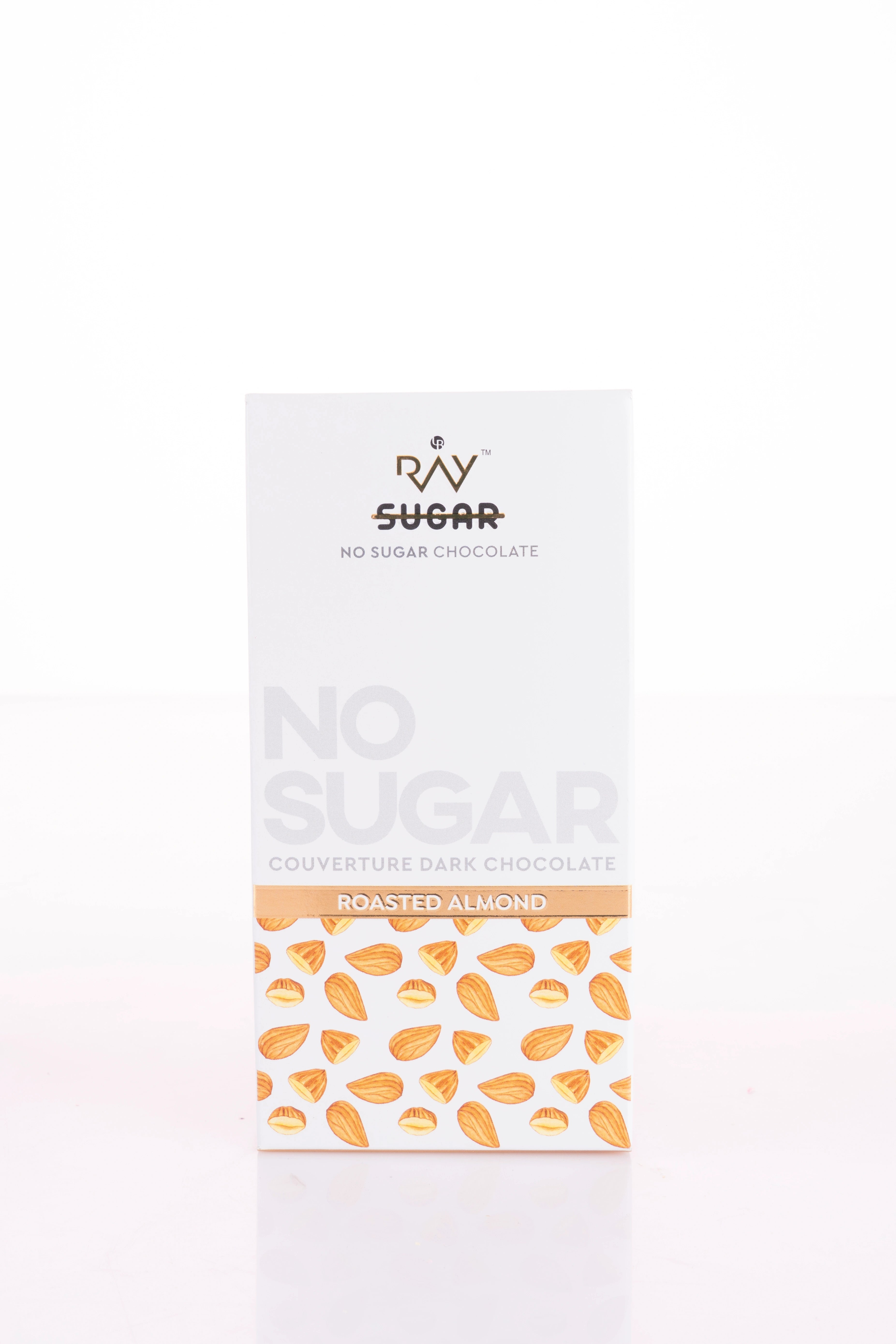 Roasted Almond Couverture Dark Chocolate - 100% Vegan - No Sugar - 40gm