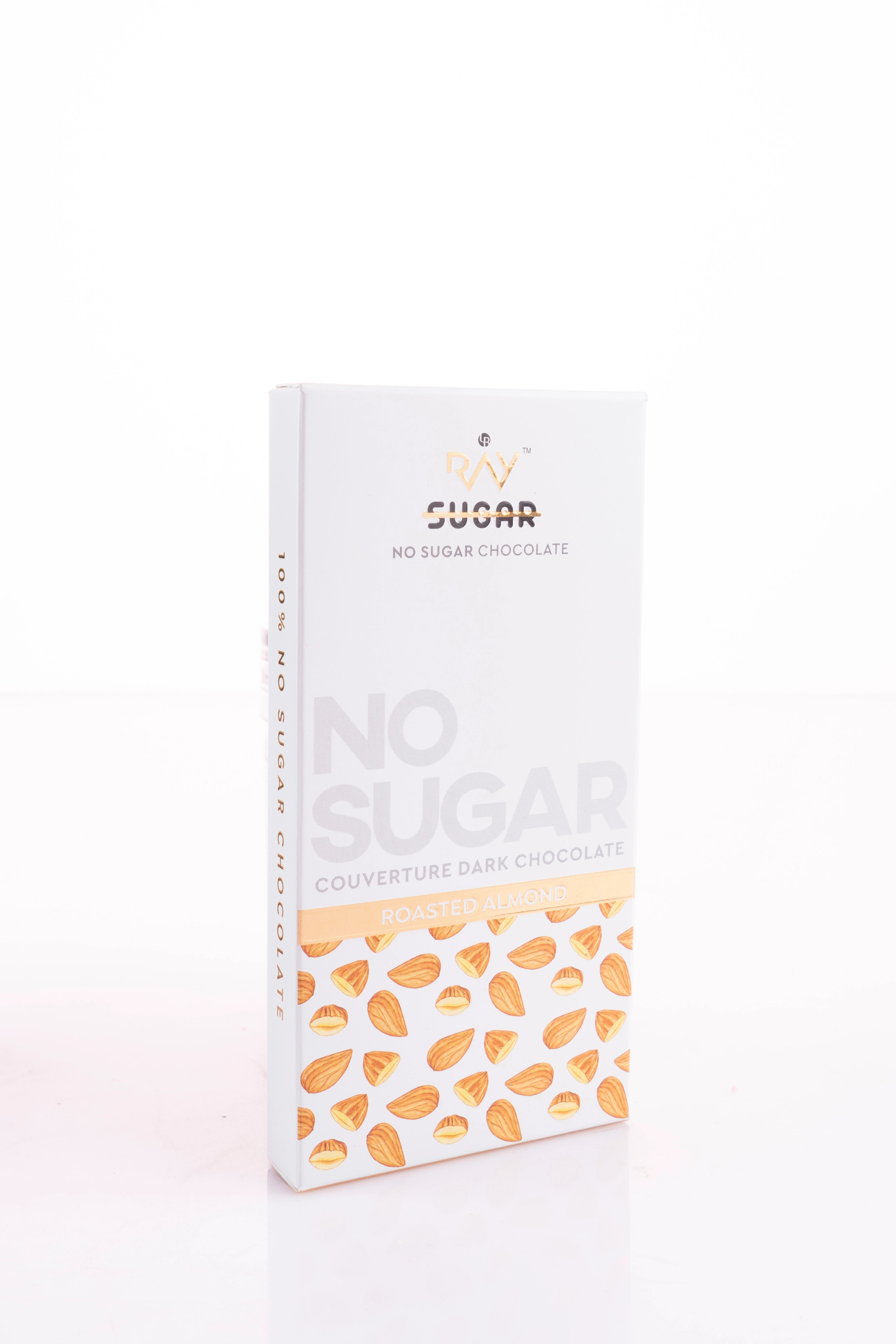 Roasted Almond Couverture Dark Chocolate - 100% Vegan - No Sugar - 40gm