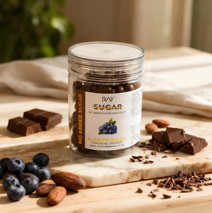 Blueberry Dark Chocolate Dragees  - 100% No Sugar - 110gm