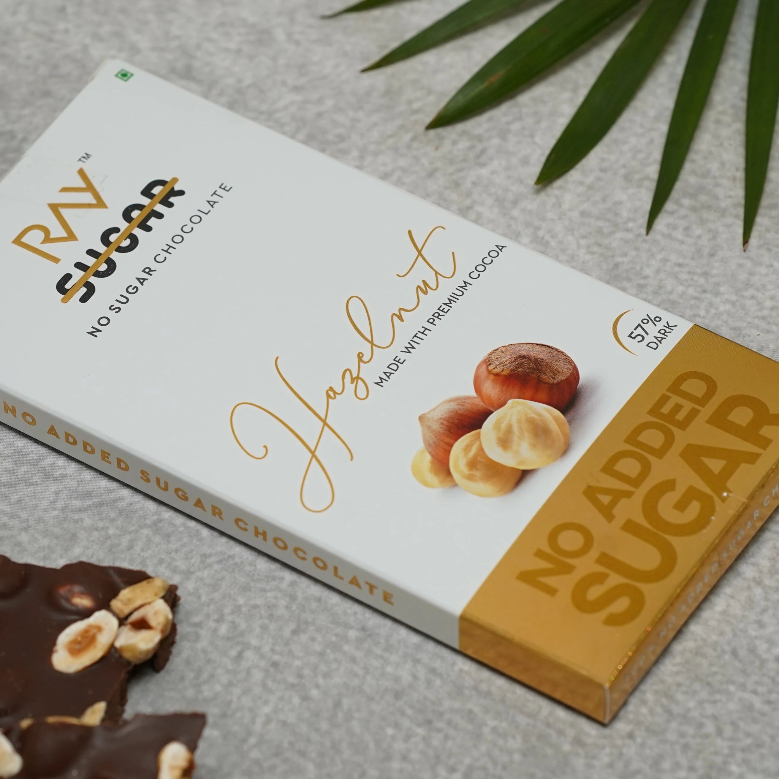 Hazelnut Chocolate - 57% Dark - Made with Premium Cocoa & 100% No Sugar - 90gm