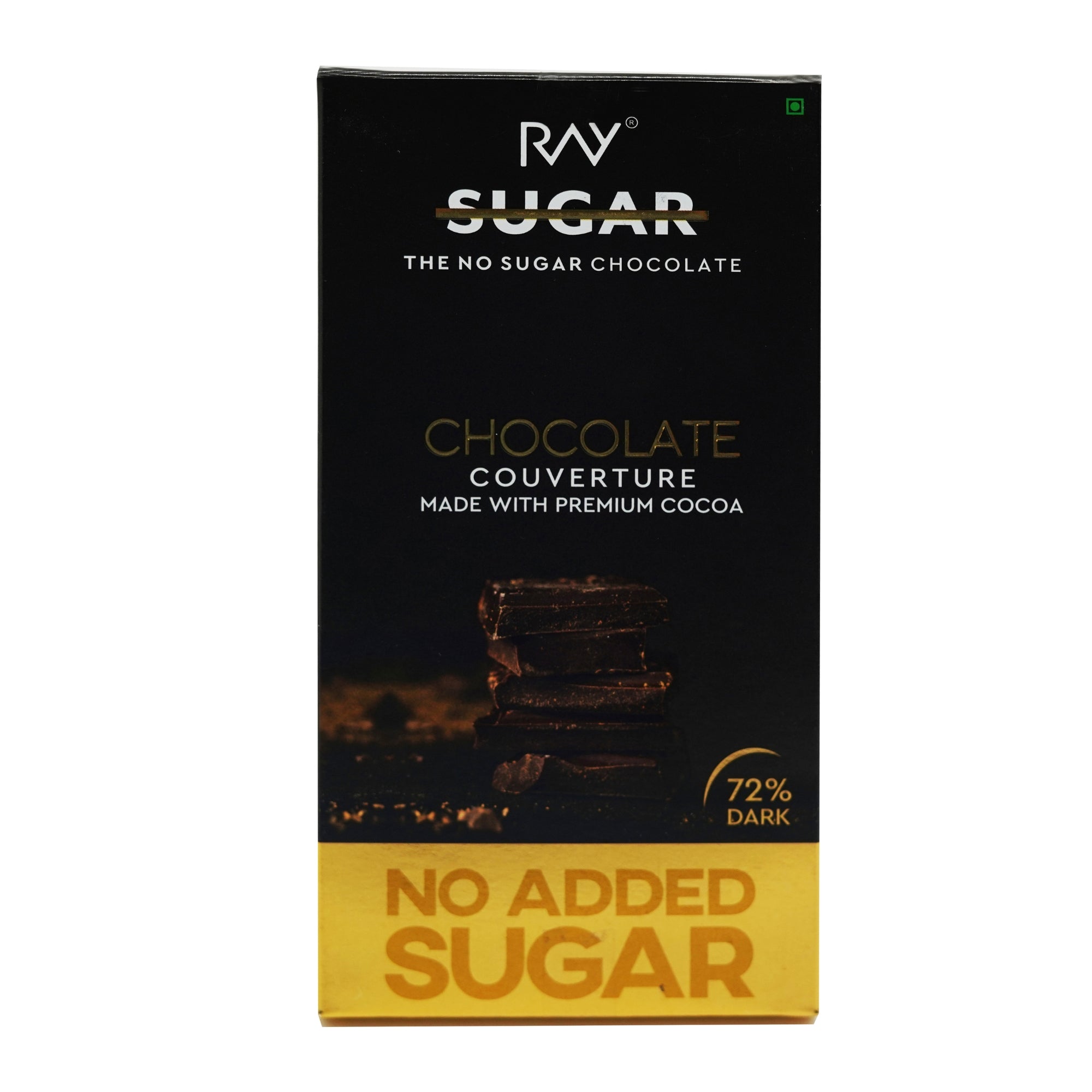 72% Dark Couverture Chocolate - Made with Premium Cocoa & 100% No Sugar - 80gm