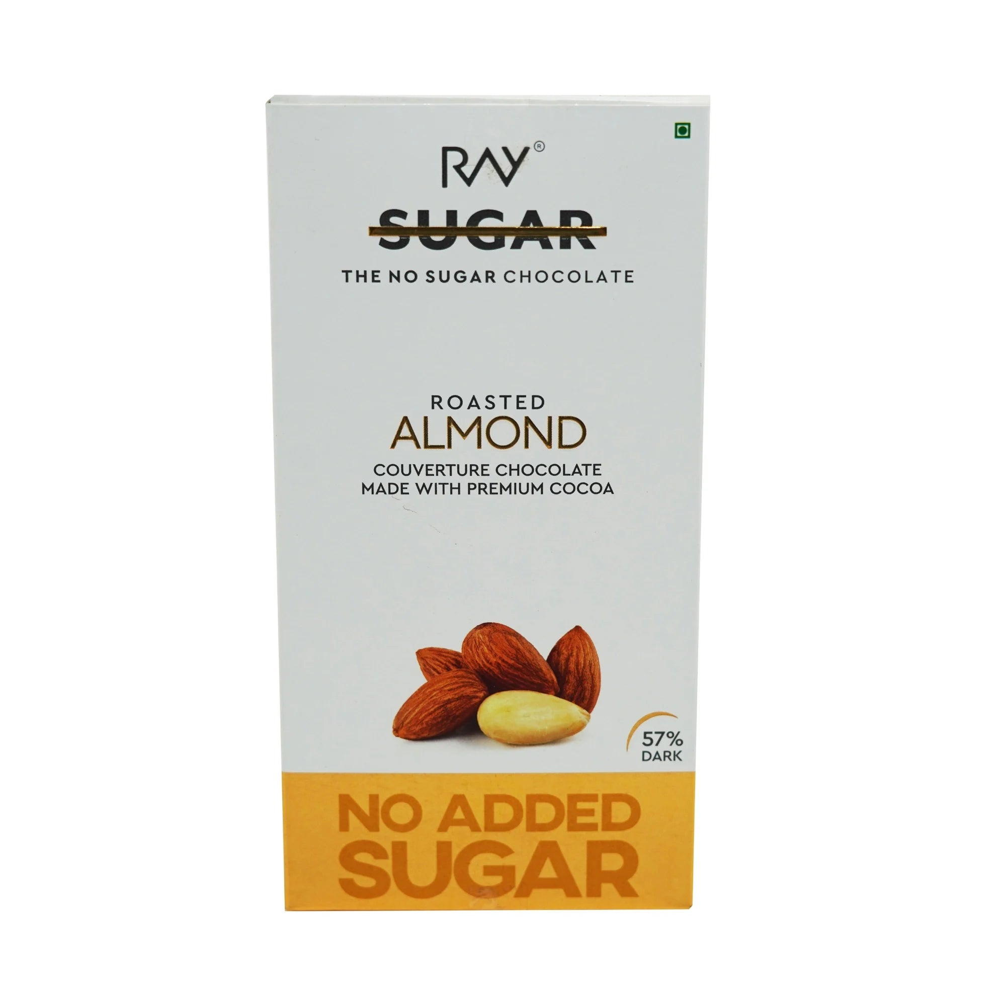 Roasted Almond Couverture Dark Chocolate - 100% No Sugar - 40gm