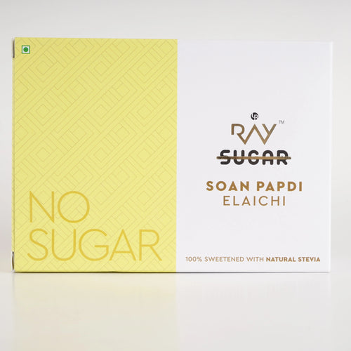 Packaging of Ray Sugar Soan Papdi Elaichi with yellow and white design.