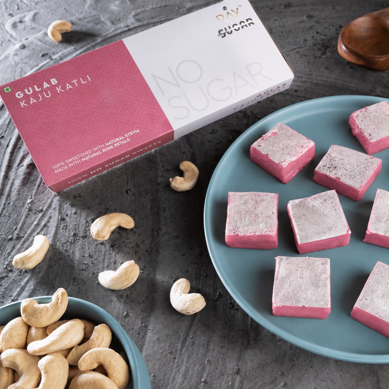 Gulab Kaju Katli with Rose Petals (200g) - No Added Sugar, No Artificial Additives, Guilt-Free Indulgence