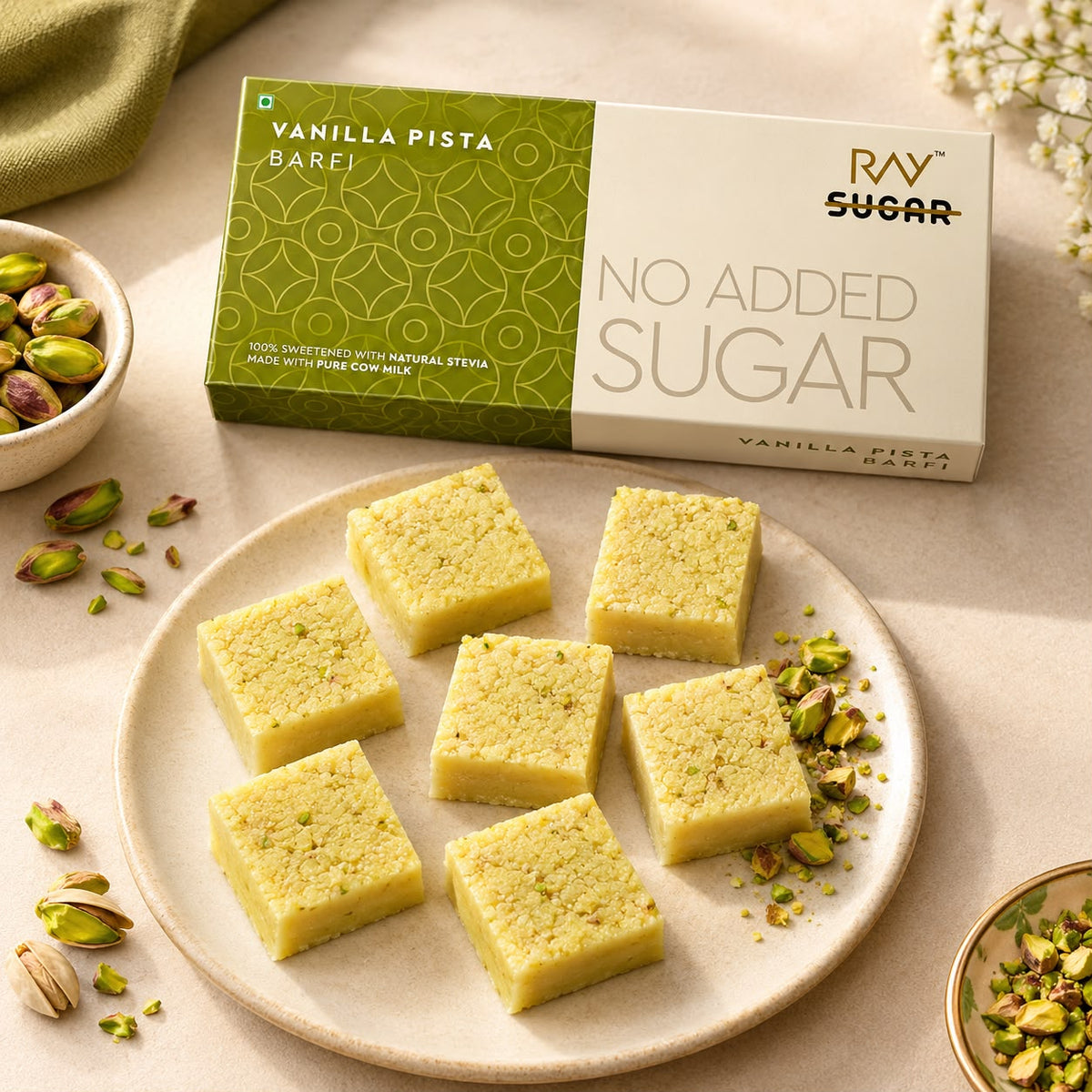Vanilla Pista Barfi (200g) - No Added Sugar, No Artificial Additives, Guilt-Free Indulgence