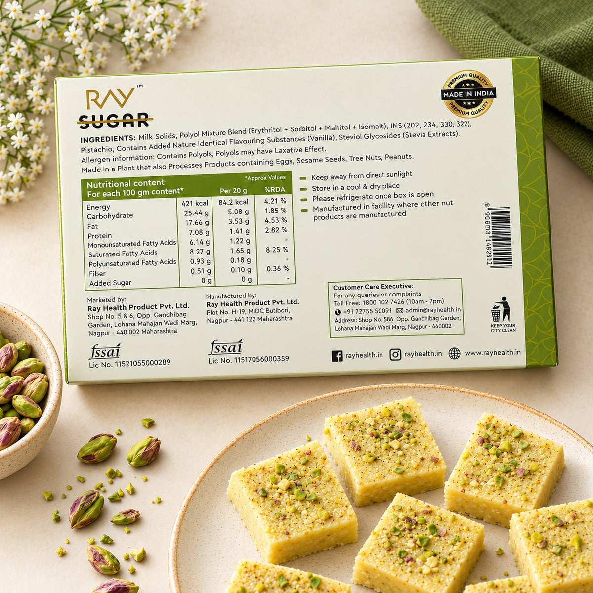 Vanilla Pista Barfi (200g) - No Added Sugar, No Artificial Additives, Guilt-Free Indulgence
