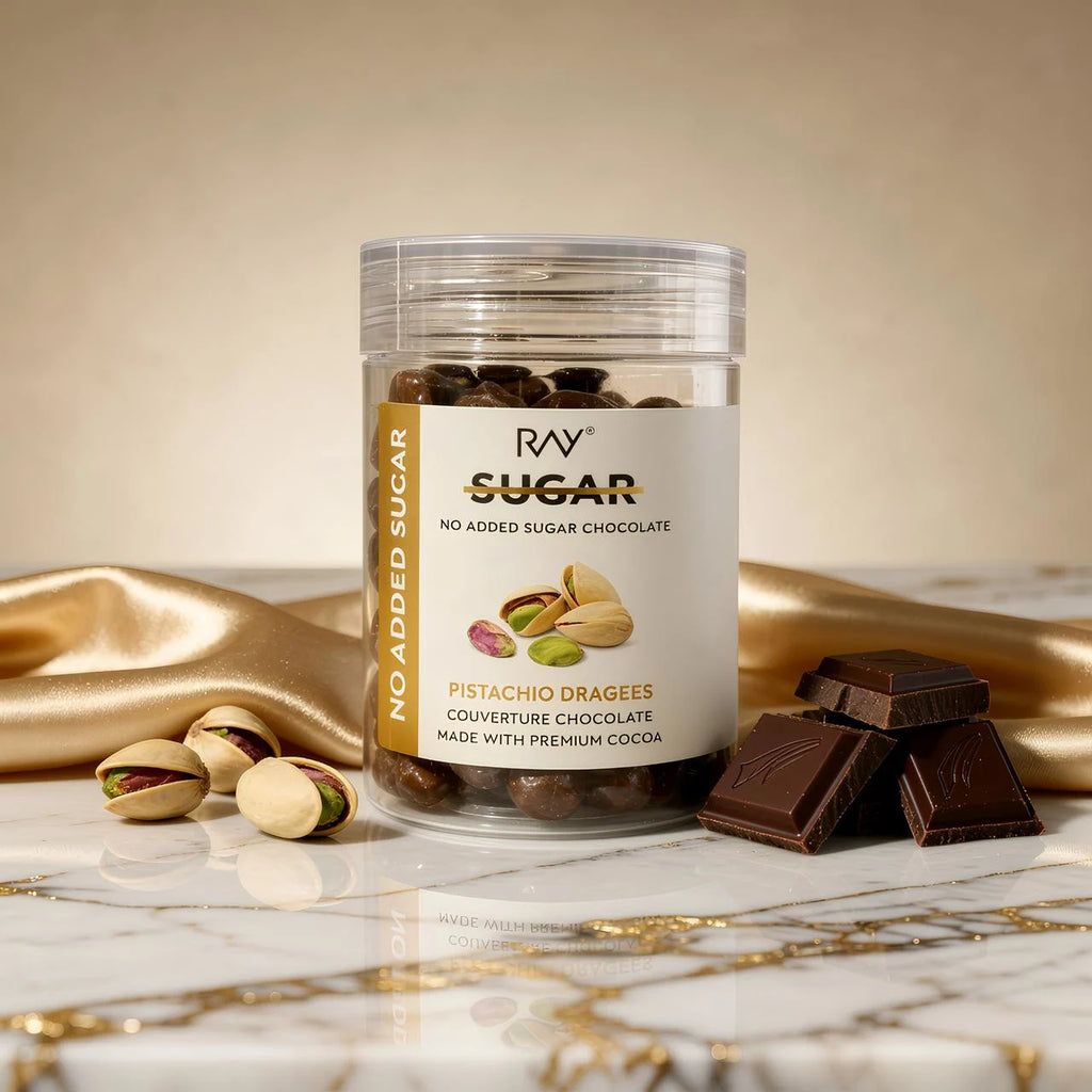 Pistachio Couverture Chocolate Dragees  - 100% No Sugar - 120gm