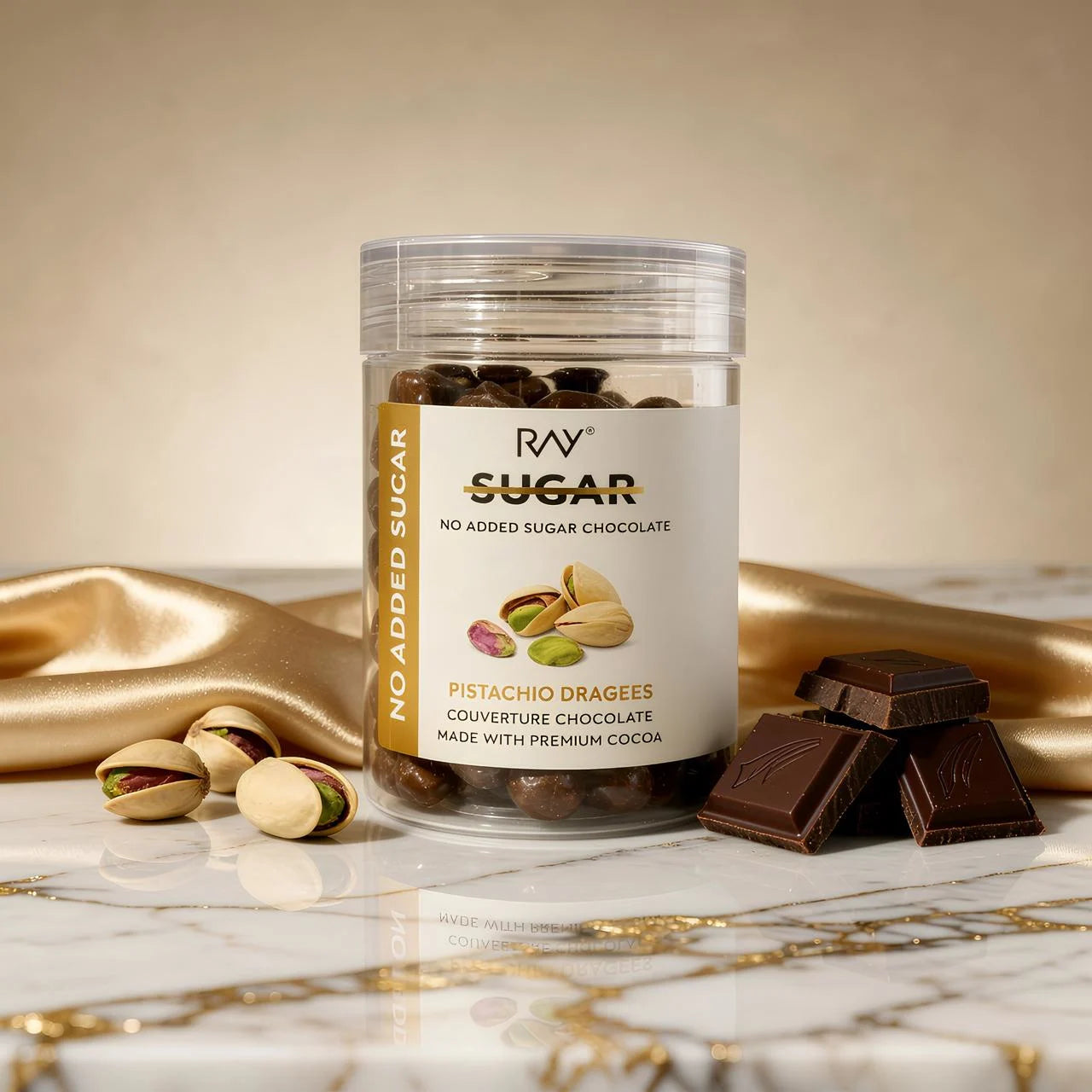 Pistachio Couverture Chocolate Dragees  - 100% No Sugar - 120gm