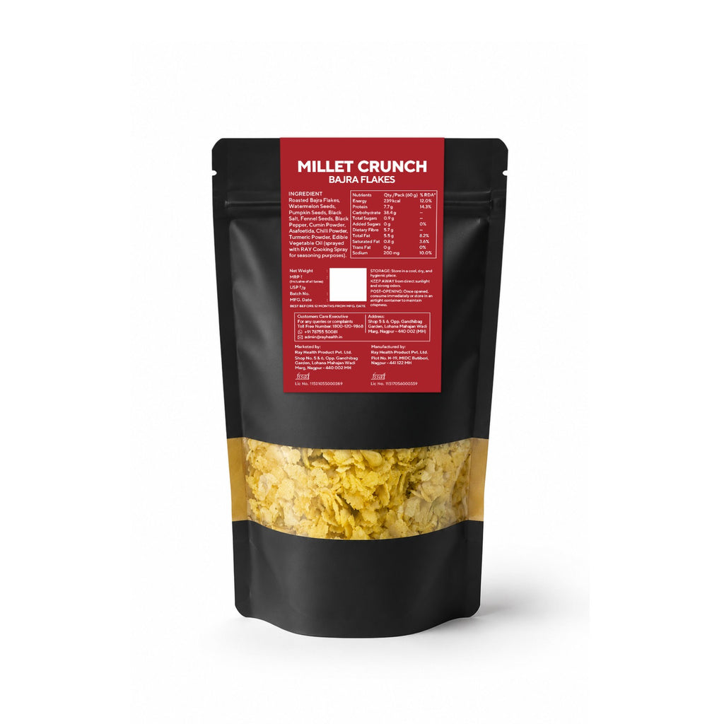 Millet Crunch Bajra Flakes -  High in Fibre & Protein - Healthy Snack - 60g