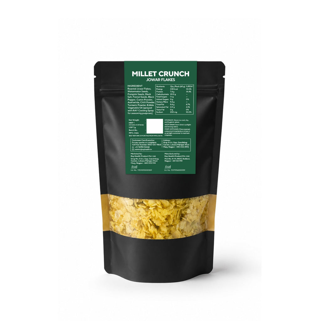 Millet Crunch Jowar Flakes - High in Fibre & Protein - Healthy Snack - 60g