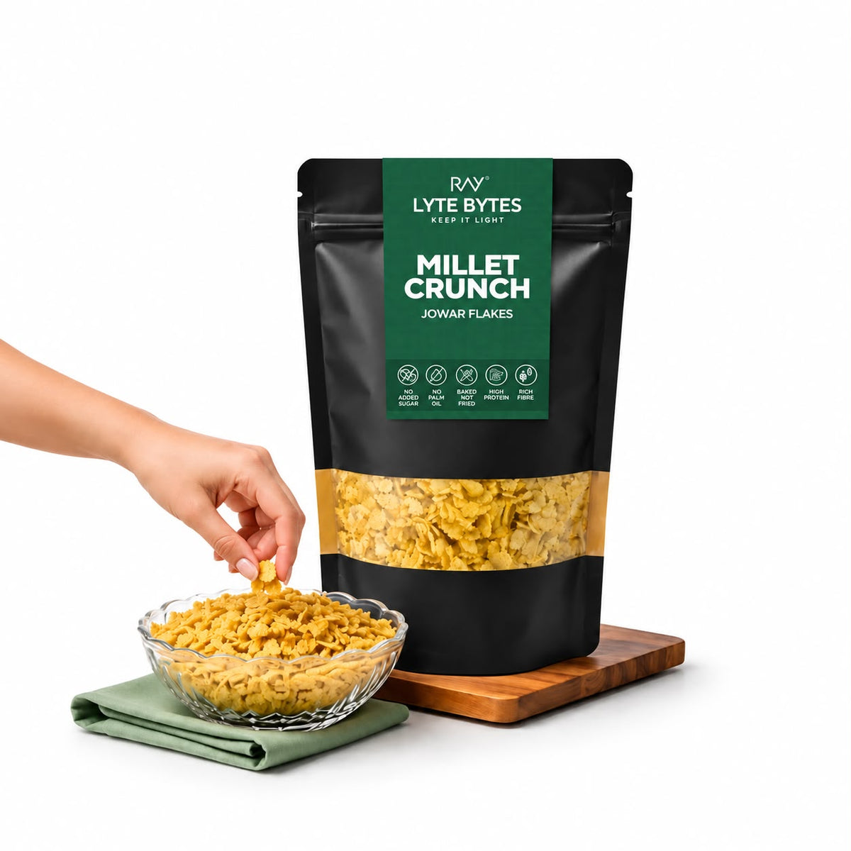 Millet Crunch Jowar Flakes - High in Fibre & Protein - Healthy Snack - 60g