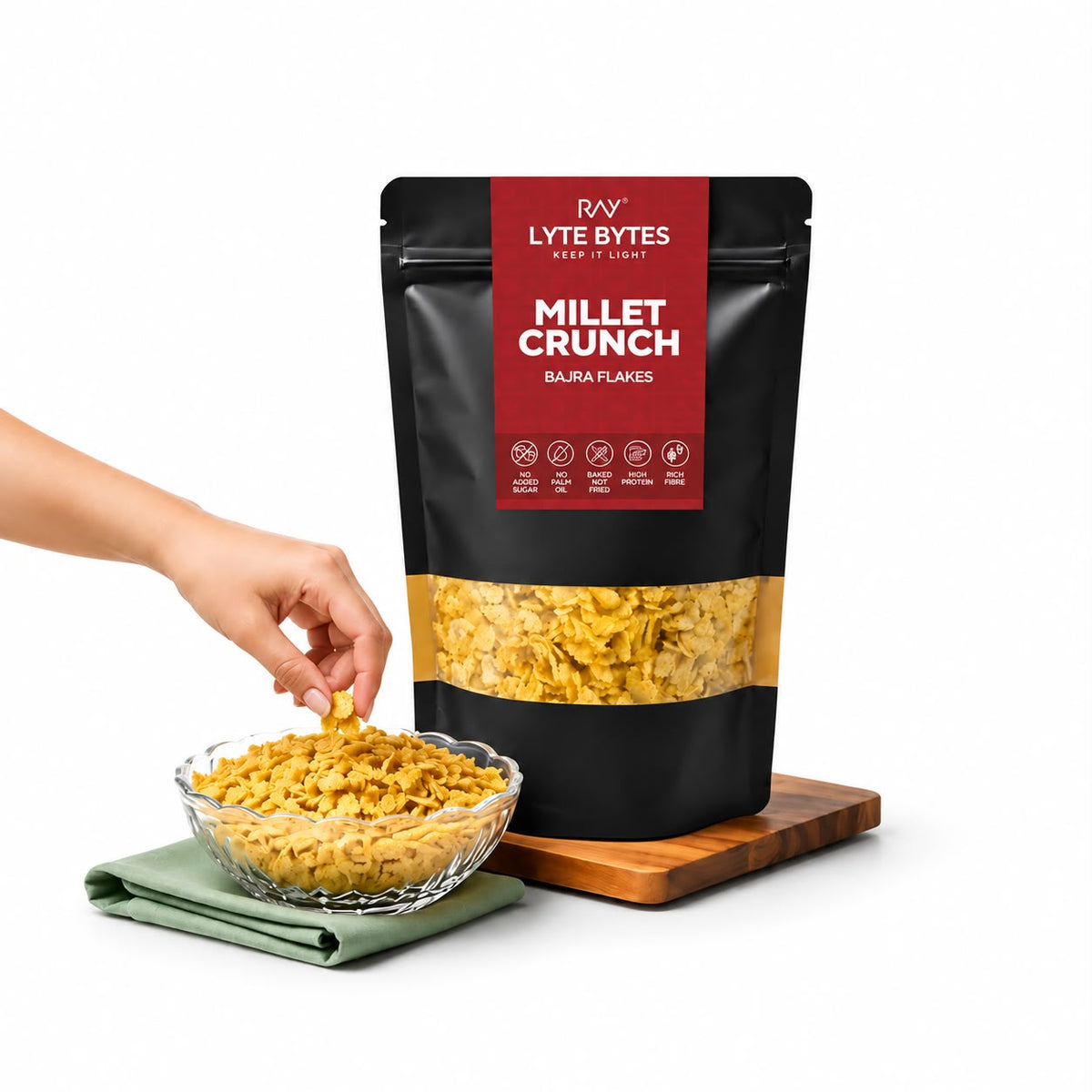 Millet Crunch Bajra Flakes -  High in Fibre & Protein - Healthy Snack - 60g