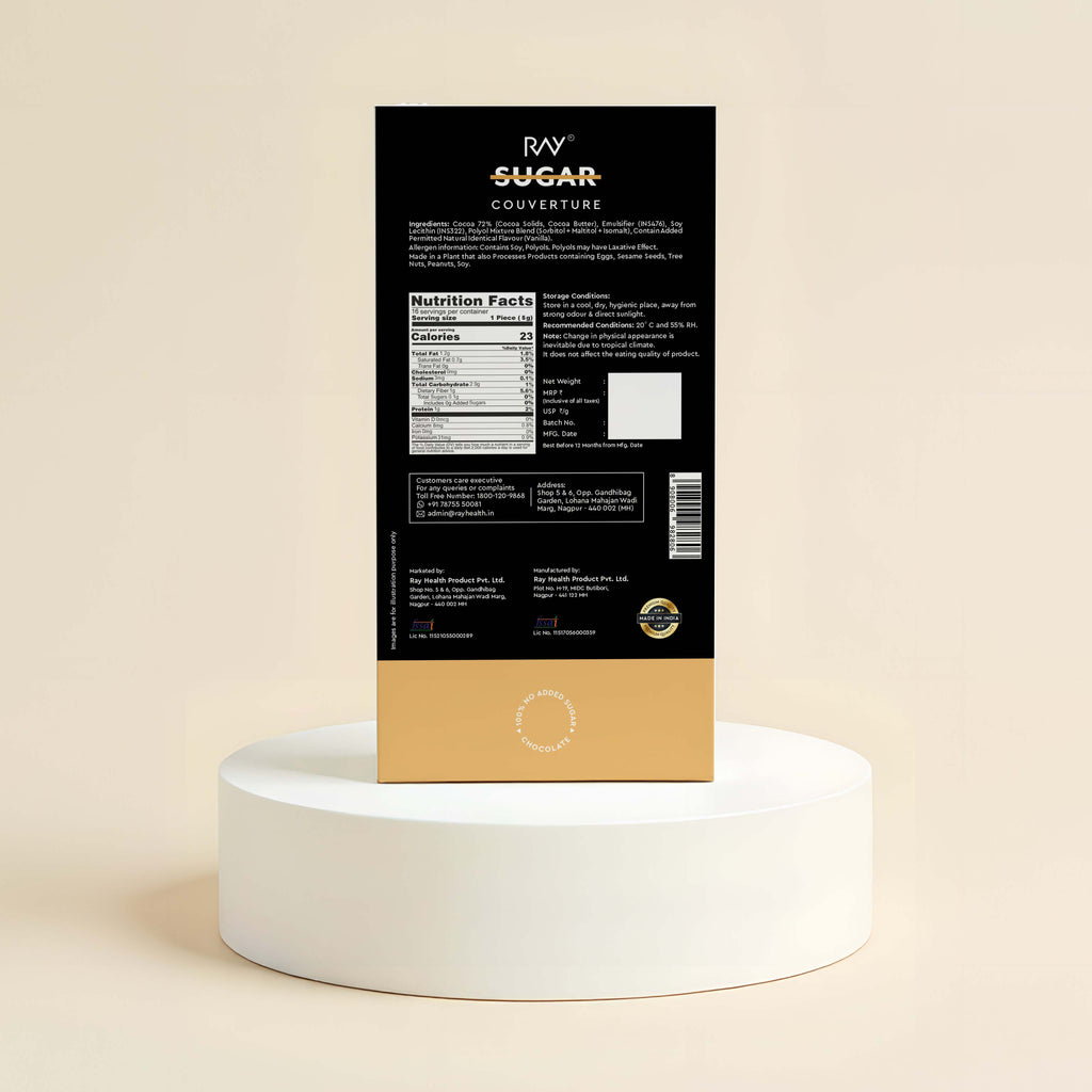 Dark Couverture Chocolate 72% Dark - 100% Vegan - No Added Sugar - 80gm