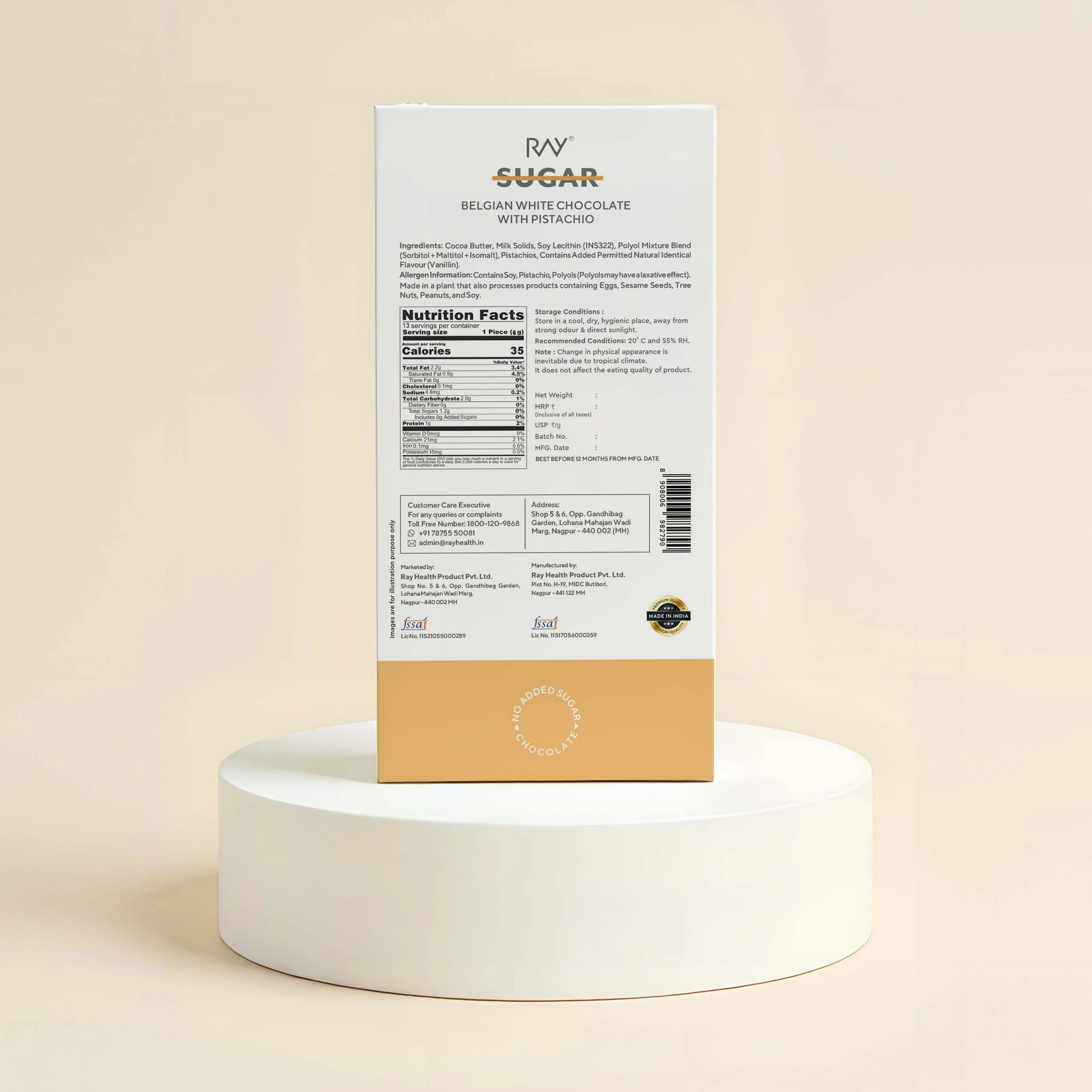 White Chocolate Pistachio - 100% No sugar - 80gm