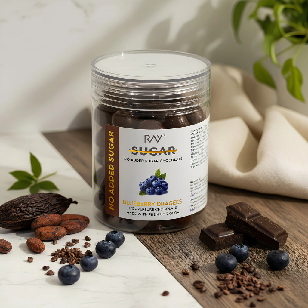 Blueberry Dark Chocolate Dragees  - 100% No Sugar - 110gm