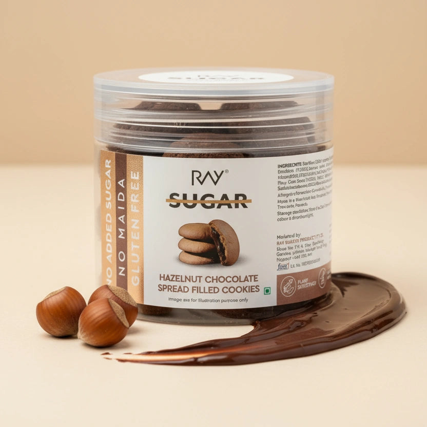 Ray No Sugar Hazelnut Spread Filled Cookies - Made with 100% No Maida & No Artificial Additives - 160gm