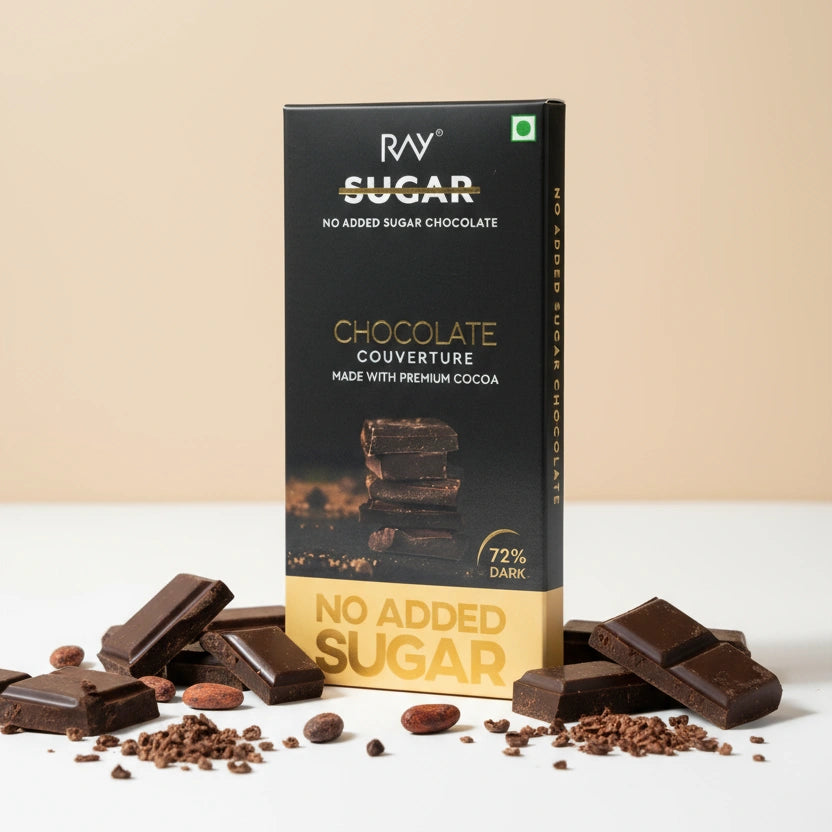 Dark Couverture Chocolate 72% Dark - 100% Vegan - No Sugar - 80gm