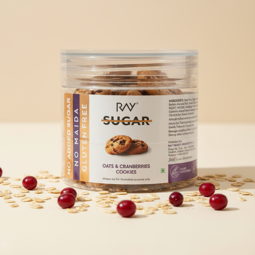 Ray No Sugar Oats And Cranberry Cookies - Made with 100% No Maida & No Sugar - 140gm