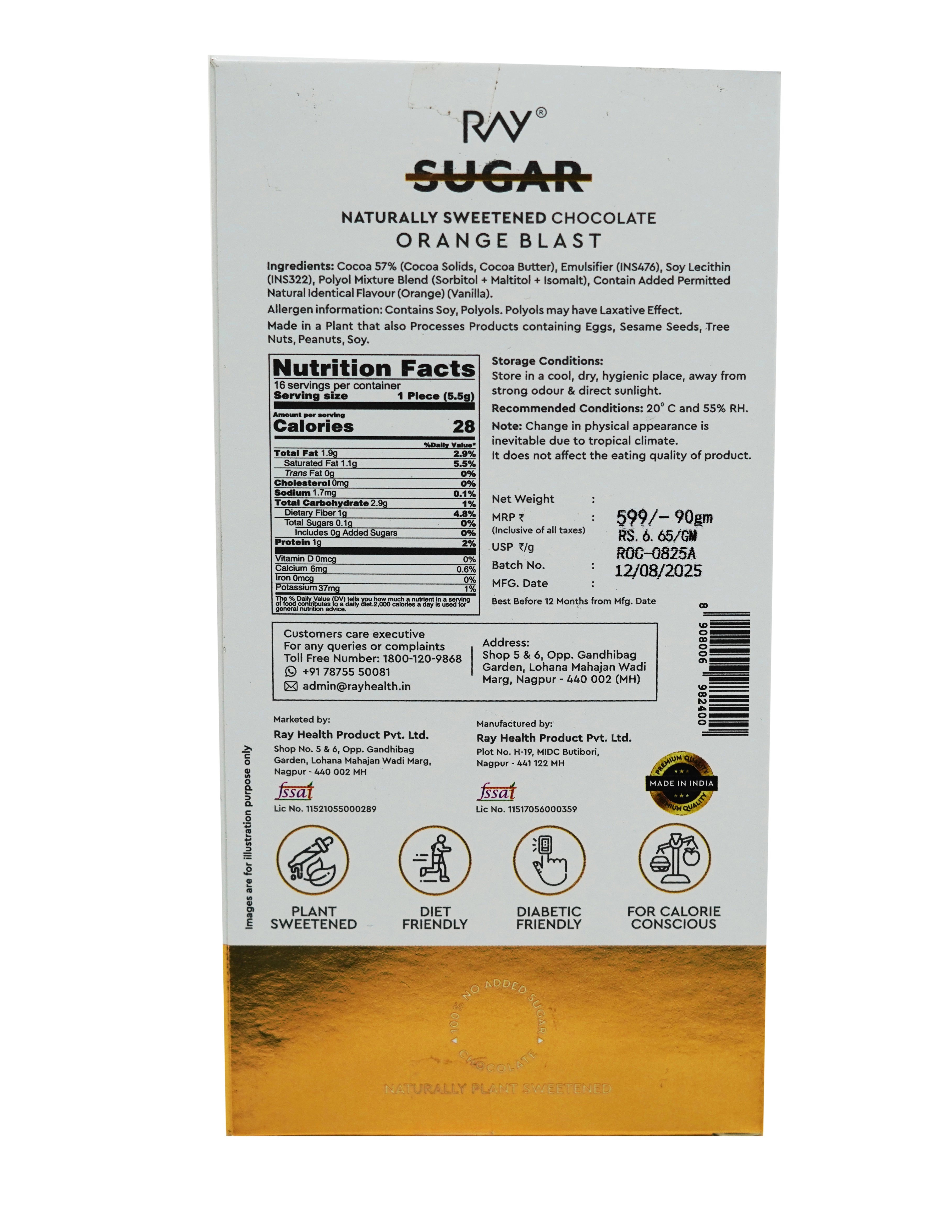 Orange Blast Couverture - 100% Vegan - No added Sugar -  90gm