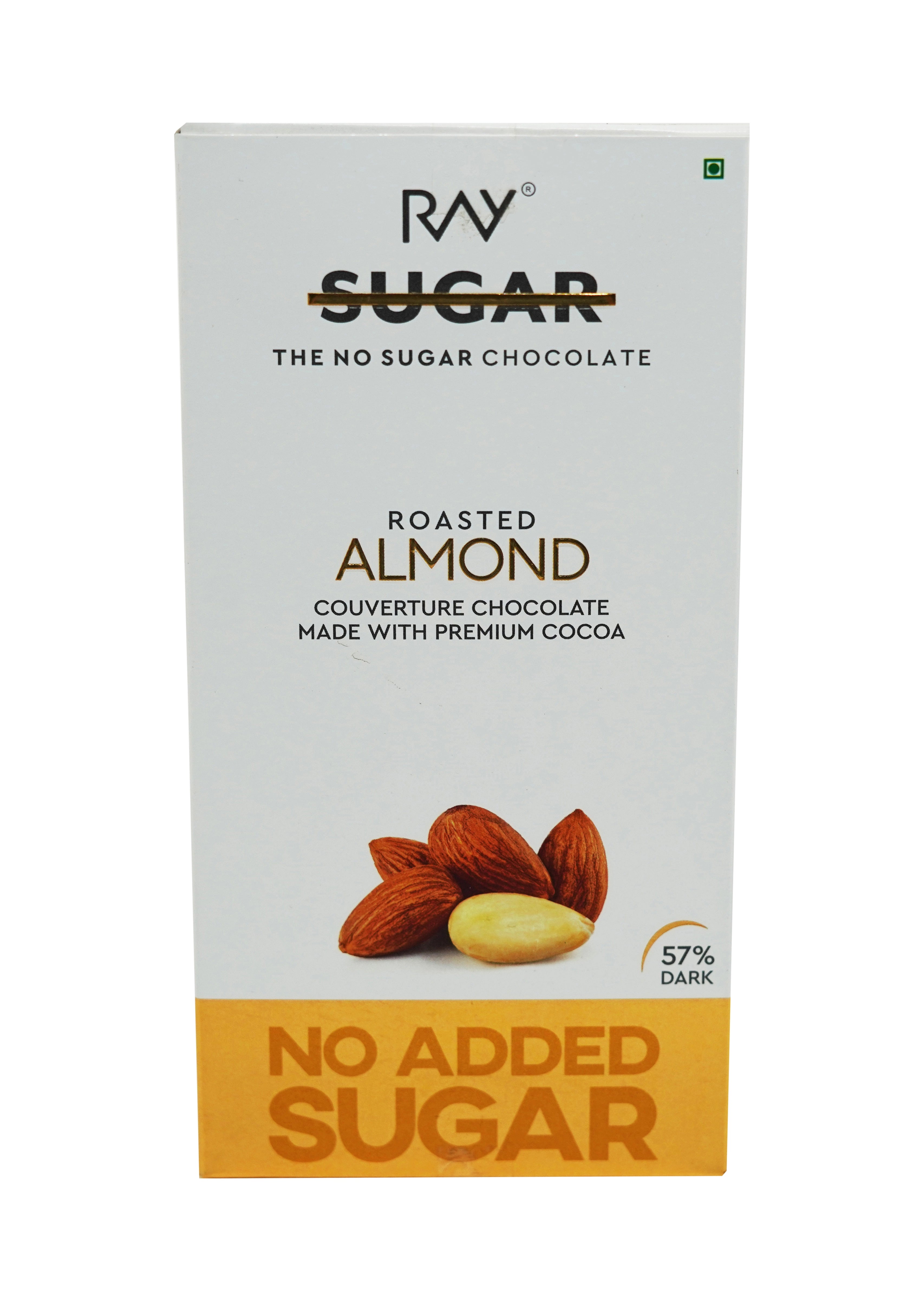 Roasted Almond Couverture- 100% Vegan - No Sugar - 90gm