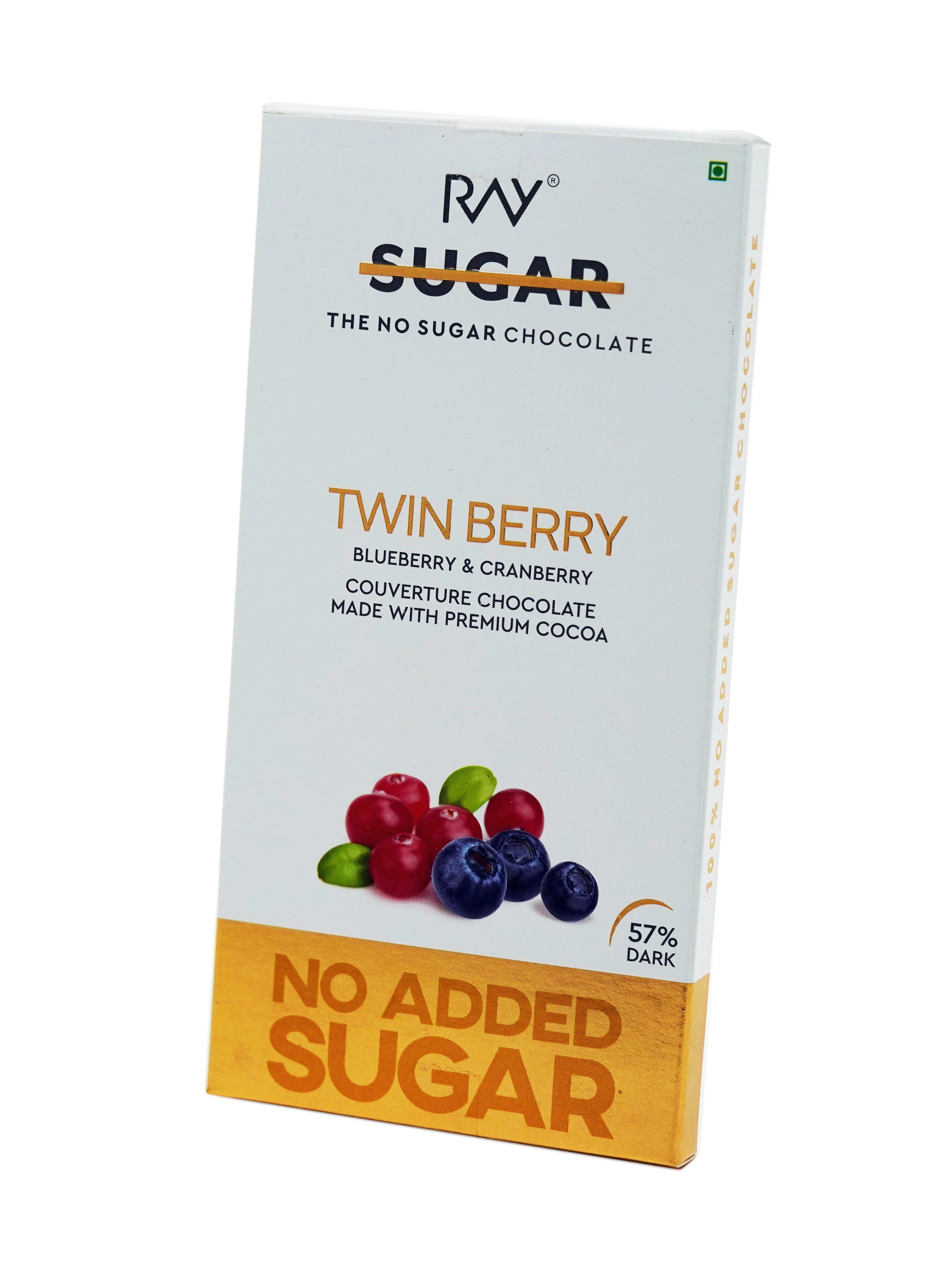 Twin Berry Chocolate Couverture- 100% Vegan - No Sugar - 90gm