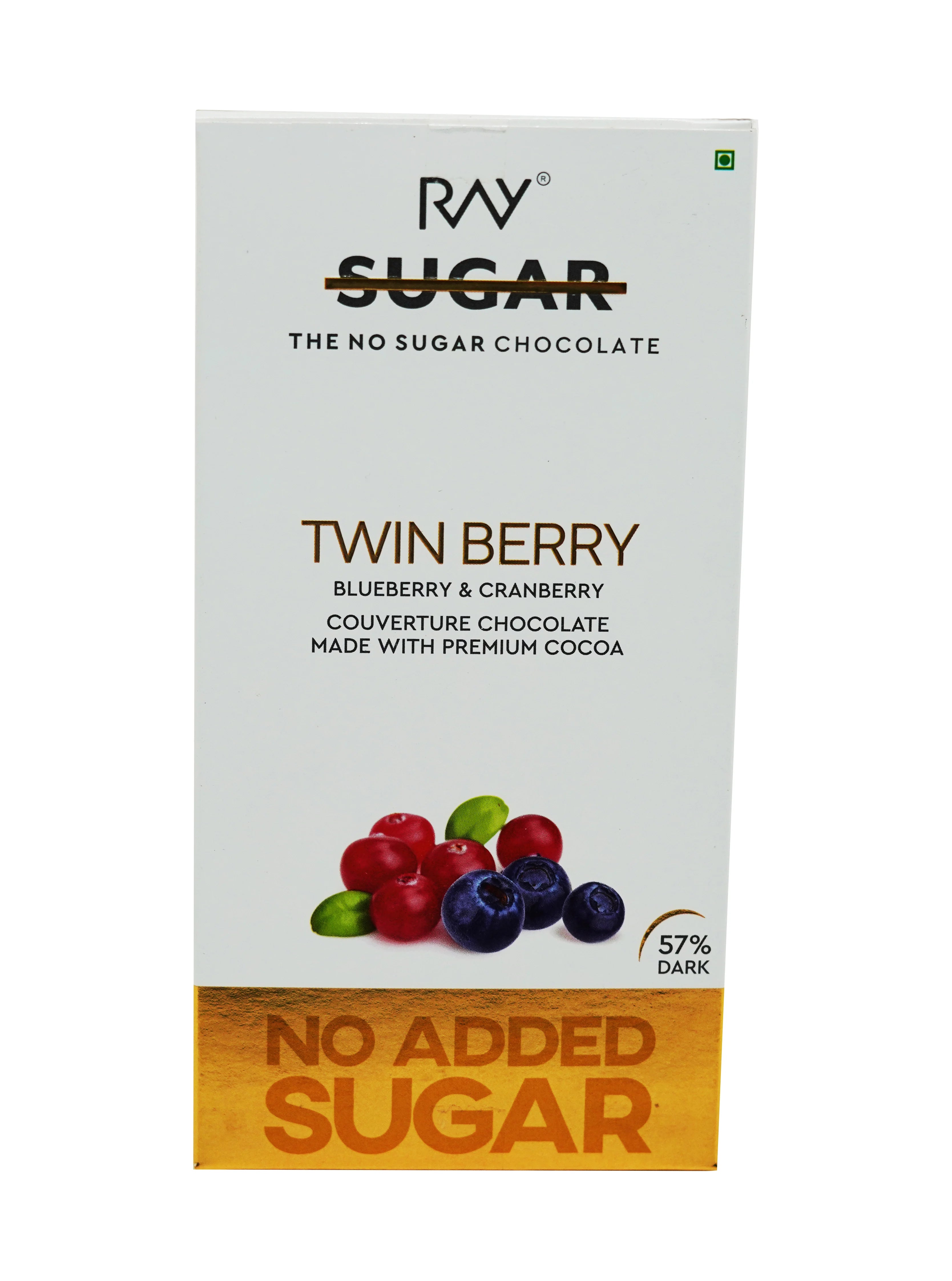 Twin Berry Couverture Dark Chocolate -  100% No Sugar -  40gm