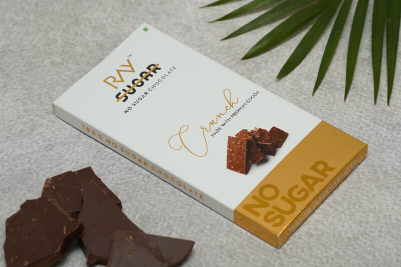 Ray No Sugar Dark Chocolate Crunch 100% Sugar-Free Chocolate - Sweetened with Stevia Extract, Rich in Antioxidants (Chocolate Crunch, Pack of 1x90 grams) - Image 3