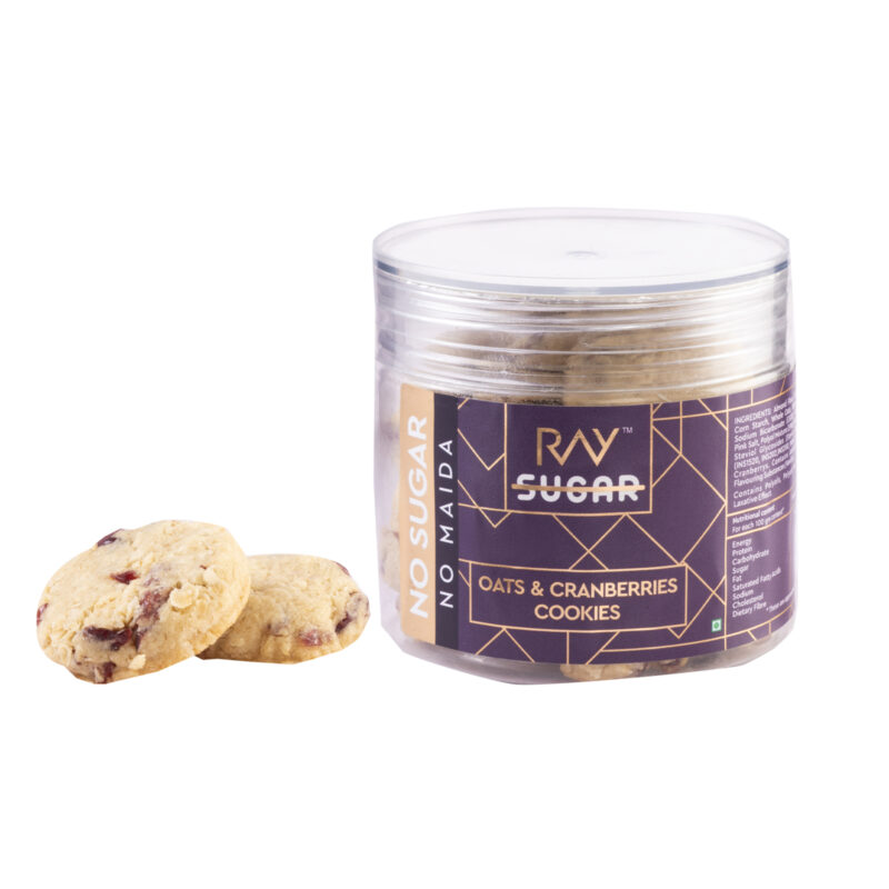 Ray No Sugar Cookies Oats & Cranberry Flavour, Sugar-Free Digestive No Maida Cookies - Low GI, Rich in Fibre, Gluten-Free (140 gm)