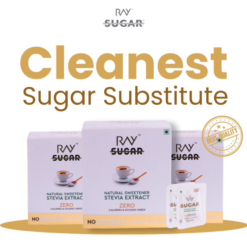 Ray No Sugar Liquid STEVIA Sachets - Natural Sugar Substitute | Keto Friendly | Zero Calories | Zero Glycemic Index | (100 sachets X 1ml)